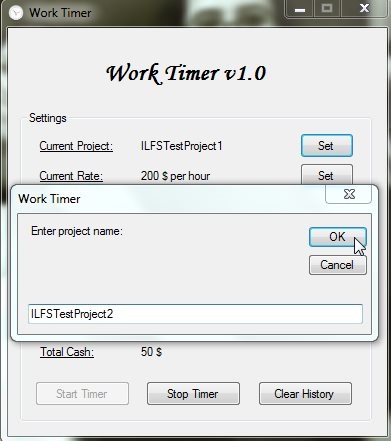 Work Timer - Free Stopwatch Software - Changing Project