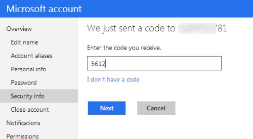 enter the code to activate two step authentication in Hotmail