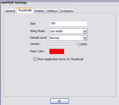 miniMIZE - Thumbnail Settings