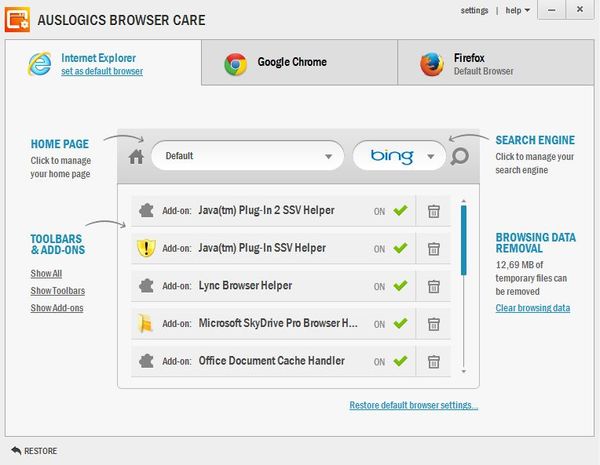 Auslogics Browser Care default window
