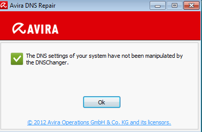 Avira DNS Repair default window