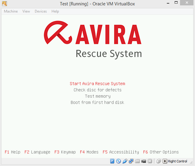 Avira Rescue System default window