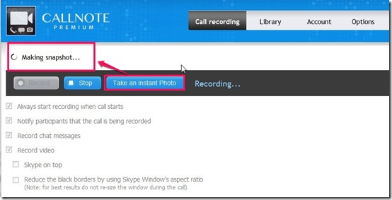 Callnote premium-Skype call recorder-take snapshot