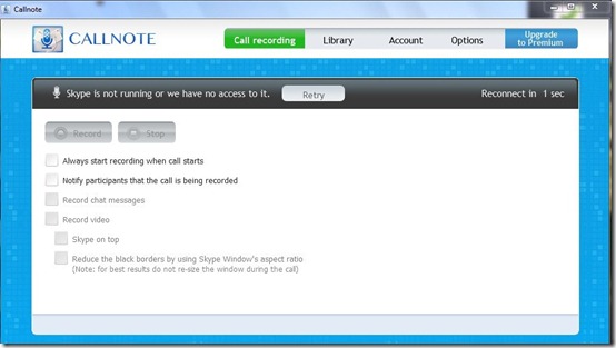 Callnote-skype call recorder-interface