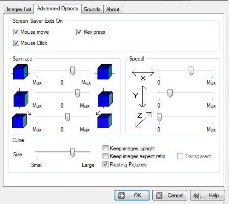 CubePhotoShow-screensaver maker-options menu