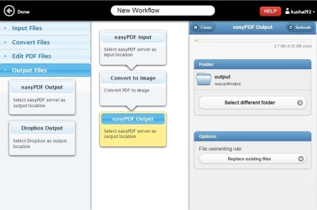 Easy PDF Cloud-online pdf converter- workflow window