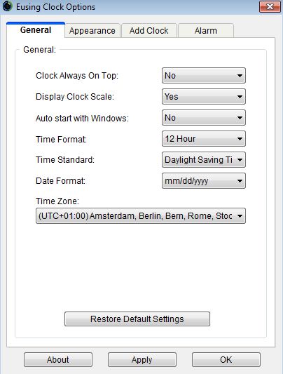 Eusing Clock options