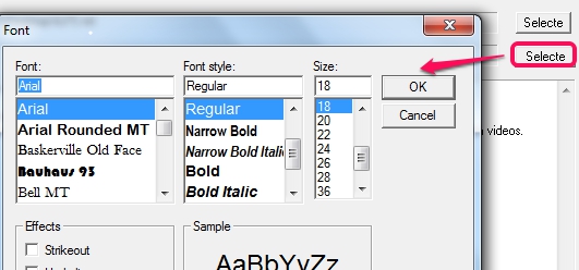 Free Text To PDF Convert- Font window