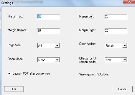 Free Text To PDF Convert- settings