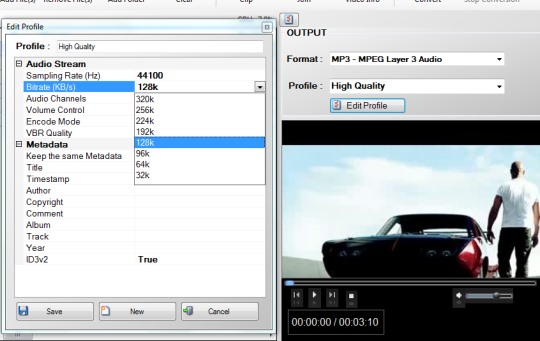 Free Video To MP3 converter- edit output profile