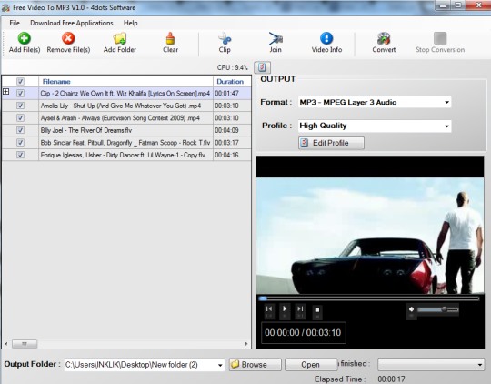 Free Video To MP3 converter- interface