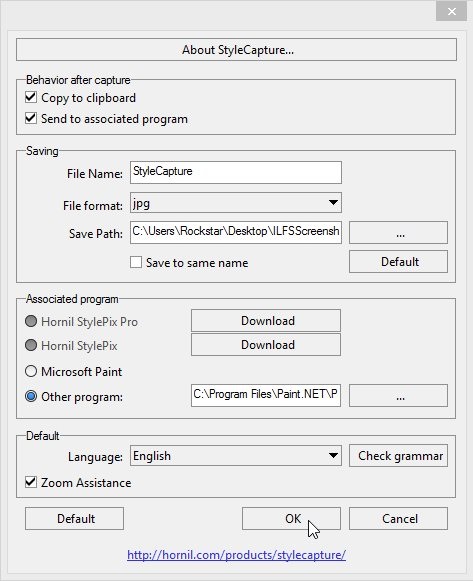 Hornil StyleCapture - Free Screen Capture Tool - Settings Window