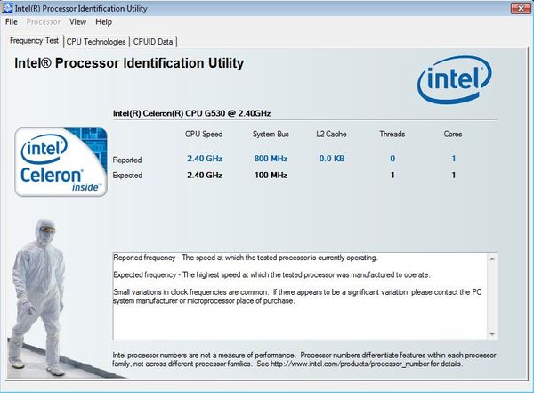 Intel Processor Indentification default window