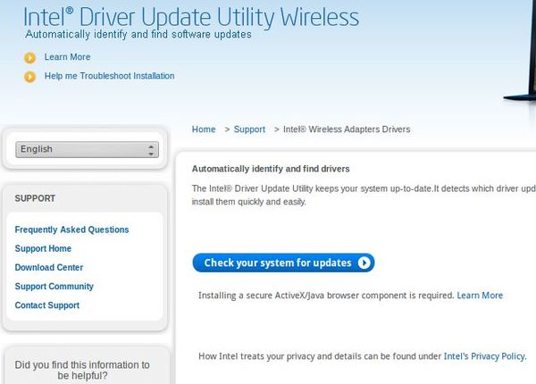 Intel Wireless Test default window