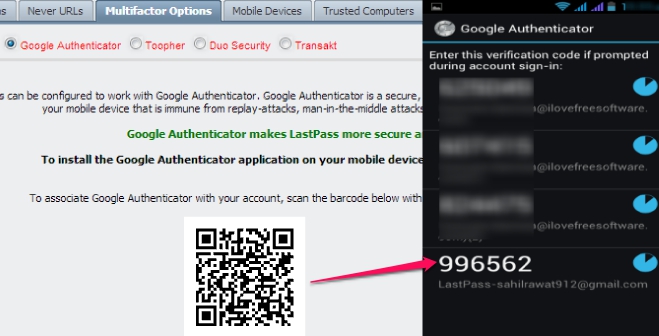 LastPass Two Factor Authentication- set up account with Google Authenticator to recieve code