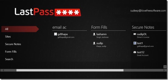LastPass - main screen