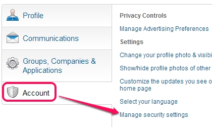 LinkedIn 2 factor authentication- access manage security settings