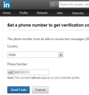 LinkedIn 2 factor authentication- provide a phone number
