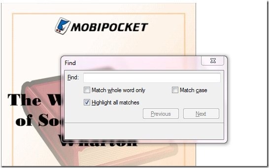 Mobi File Reader-find window