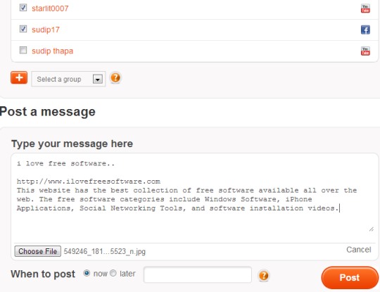 MySocialPost- post message to selected accounts
