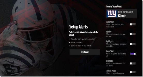 NFL Mobile - setting alerts