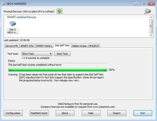 PassMark DiskCheckup disk check short self