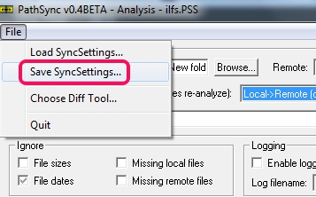 PathSync- save sync settings
