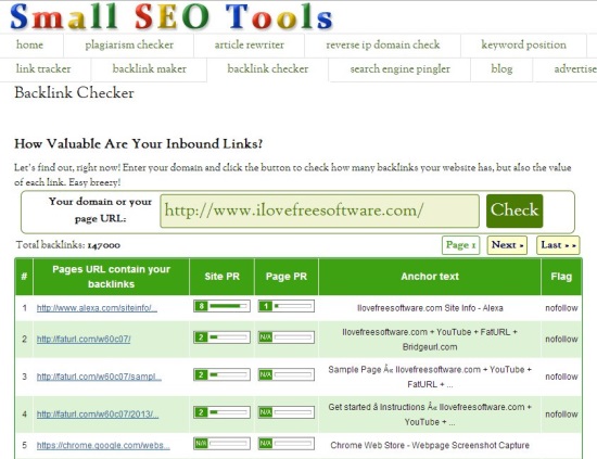 Small SEO Tools - Backlink Checker - Results