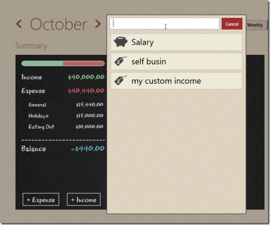 Spending Tracker - adding custom income category