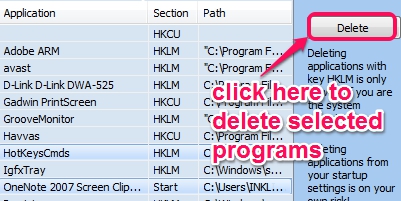 Startcleaner- delete selected programs from startup list
