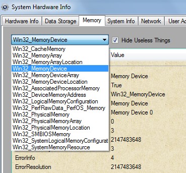 System Hardware Info- select an option