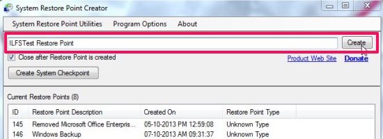 System Restore Point Creator - Create New Restore Point