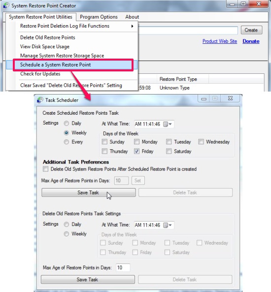 System Restore Point Creator - Schedule Restore Points