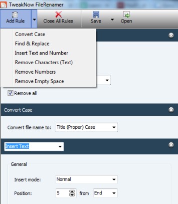 TweakNow FileRenamer- add rules