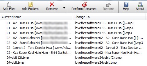 TweakNow FileRenamer- live preview proposed changes