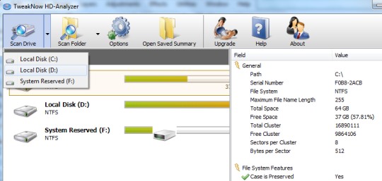 TweakNow HD-Analyzer- select a hard drive or folder to start scan