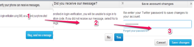 Twitter two step authentication- confirm phone number and save changes