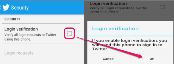 Twitter two step authentication- enable login verification
