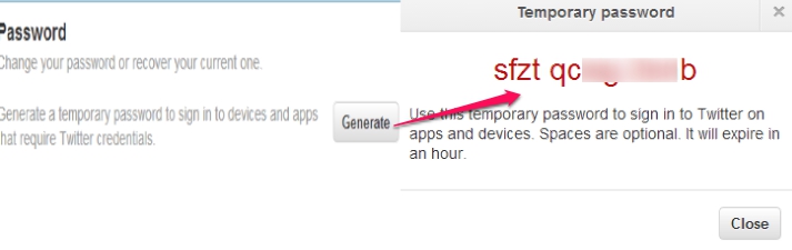 Twitter two step authentication- generate temporary password