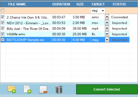 Video Converter Pro- select ouput format for input videos