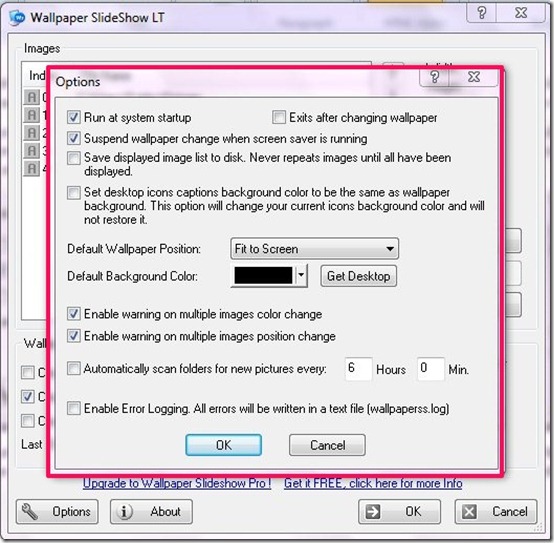 Wallpaper SlideShowLT- wallpaper slideshow- options window