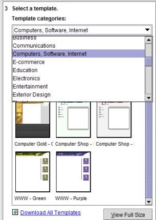 Yahoo! SiteBuilder- select a category and template