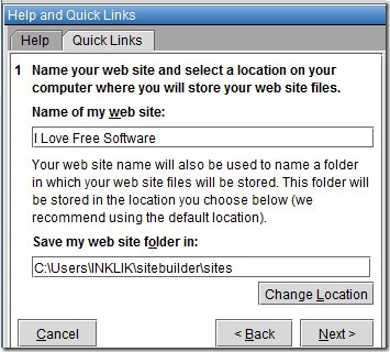 Yahoo! SiteBuilder- select the folder location to store files