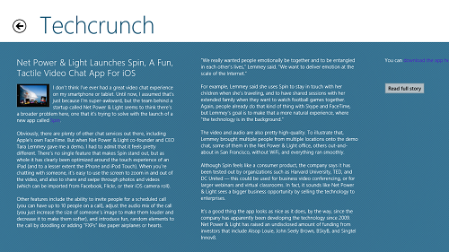 StartupNews - Windows 8 News App - Article View