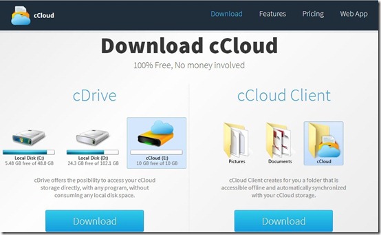 cCloud-cloud storage-download home page