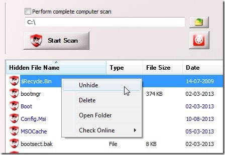 how to delete or unhide