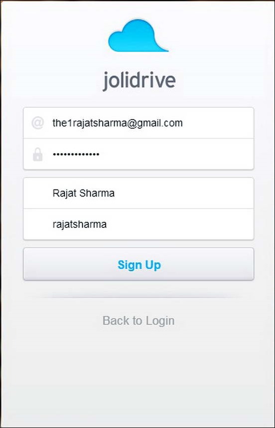 JoliDrive - Signing Up