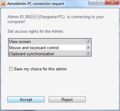 Aeroadmin- PC connection request