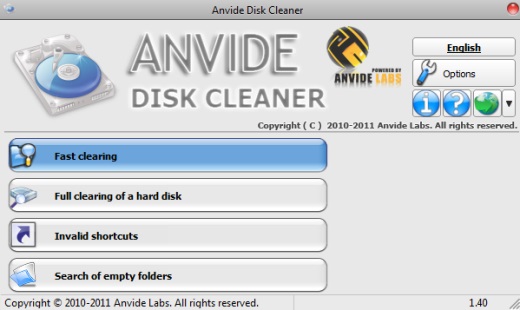 Anvide Disk Cleaner- interface