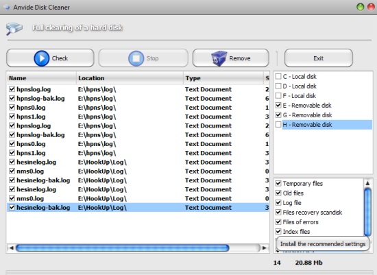 Anvide Disk Cleaner- scan drives and remove unwanted files